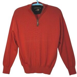 ORVIS Pullover 1/4 zip Sweater Merino Wool Burnt Orange Preppy Winter Fashion XL